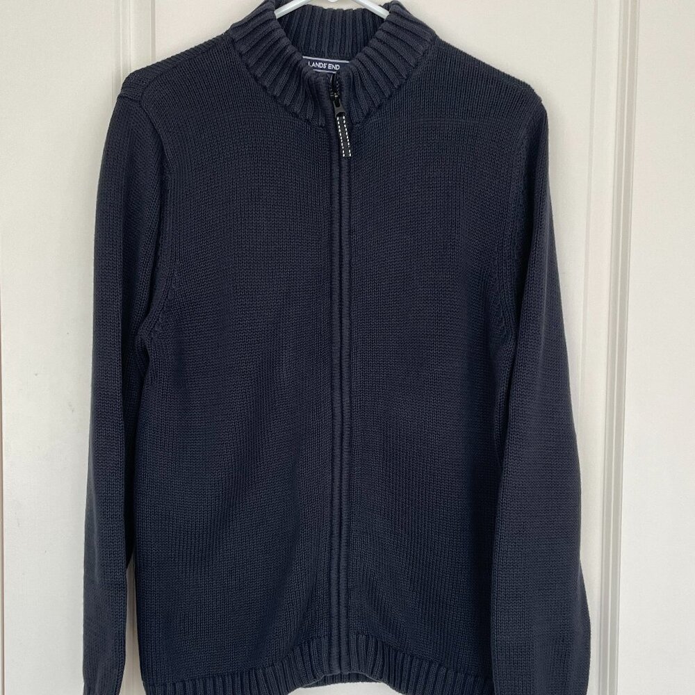 Boys XL (18-20) Black Lands' End Cotton Zip-front Sweater